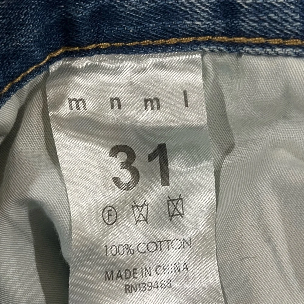 MNML TOKYO FRAYED HEM WINDOW PANE STACKED BUTTON FLY 5 POCKET JEANS SIZE 31X34